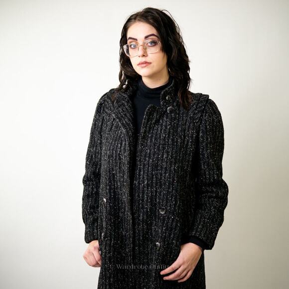 Vintage Custom Tailored Tweed Black Peacoat - M - Picture 11 of 12